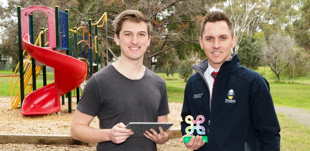 Flinders' Josh Morony and Ben Flink play with their award-winning phone app.