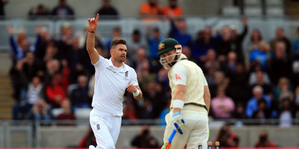 Jimmy Anderson celebrates the wicket of Peter Nevill.