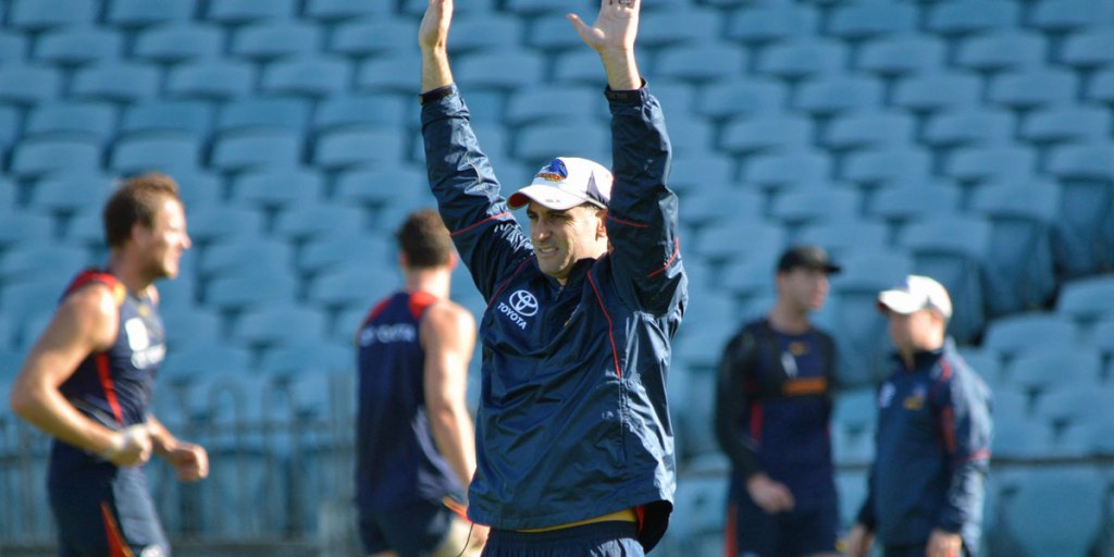 Interim Adelaide coach Scott Camporeale at training before Showdown.