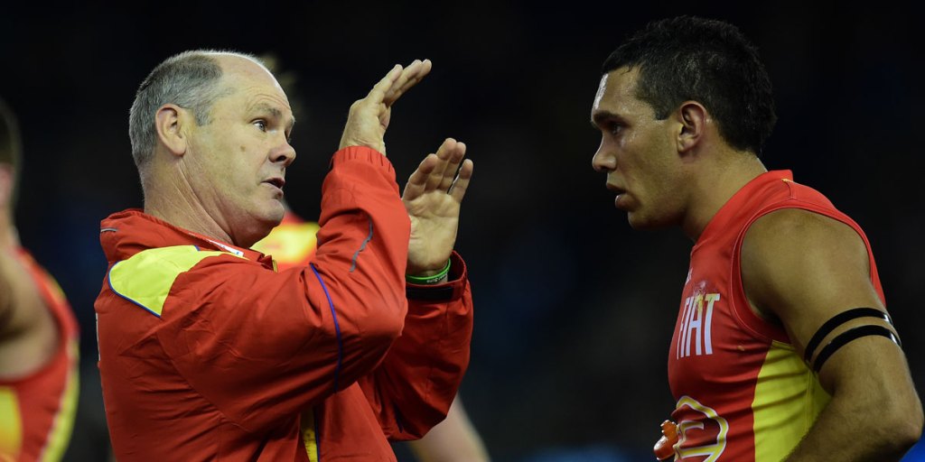 Suns coach Rodney Eade (left) with Harley Bennell.
