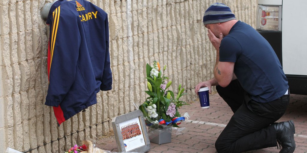 A grieving fan at West Lakes this morning. AAP image