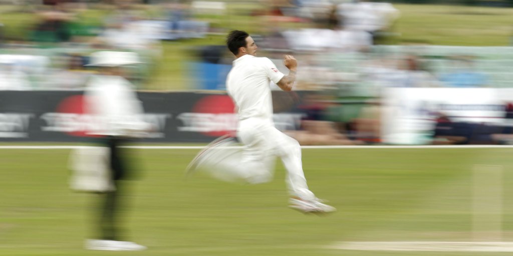 Mitchell Johnson in action during a tour match against Kent. 