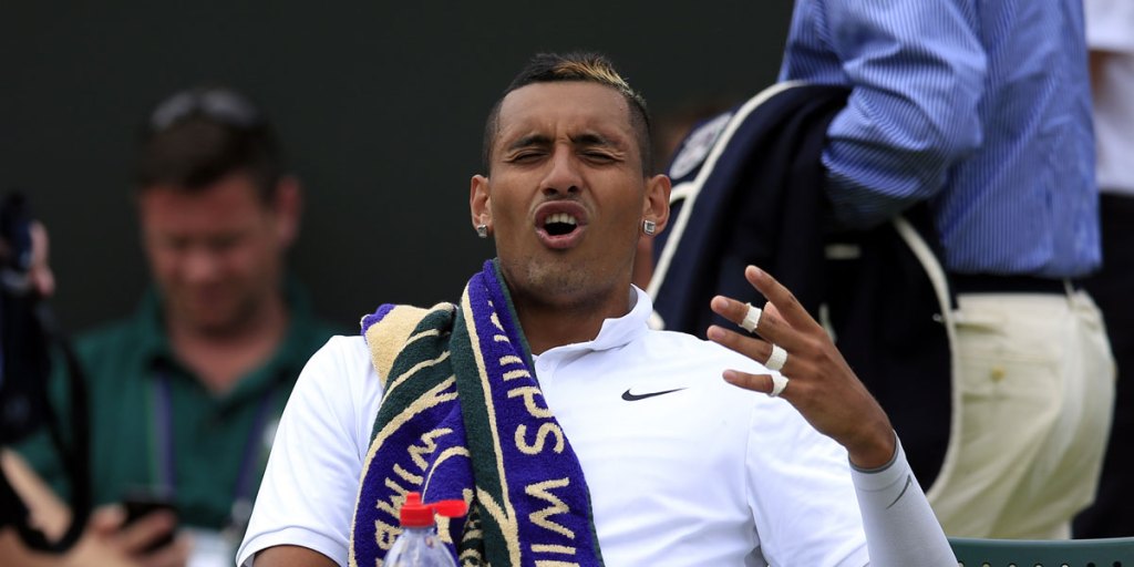 Nick Kyrgios expresses his frustration during his loss to Richard Gasquet.