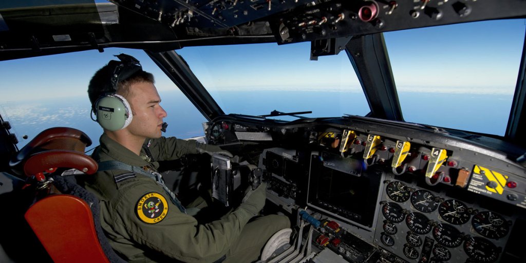 An AP-3C Orion during the search for missing flight MH370. The Orions are headquartered at Edinburgh in Adelaide.