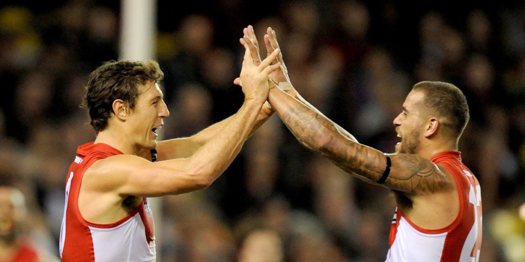 Kurt Tippett (left) and Lance Franklin are back together to face the Crows.