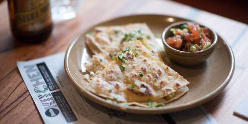 Beer and quesadilla at Sazon, Adelaide. Photo: Nat Rogers/InDaily