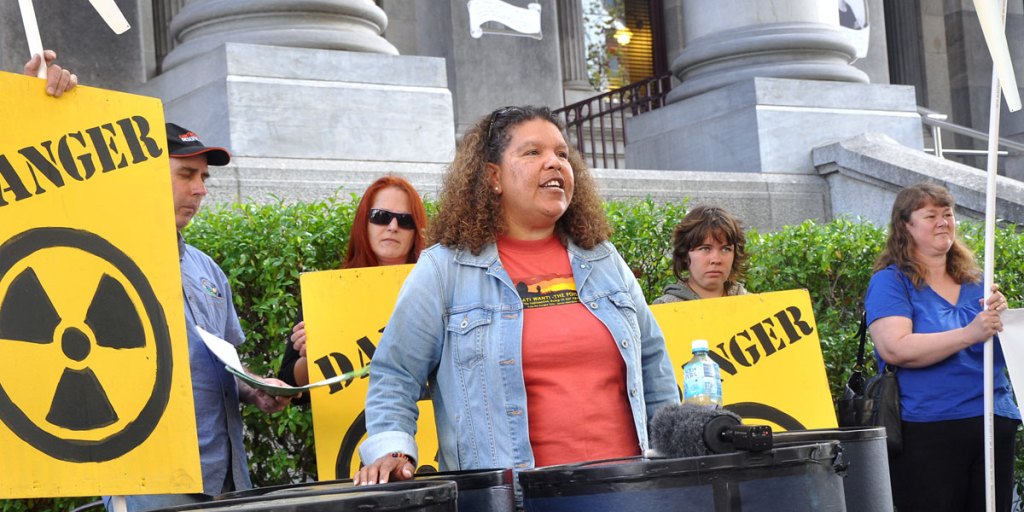 An anti-nuclear protest outside South Australia's Parliament House in March. AAP image