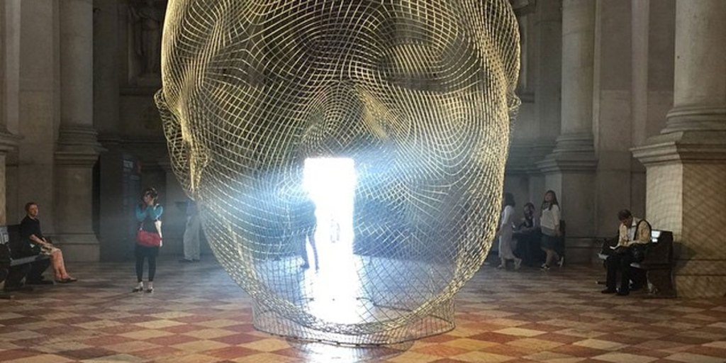 An image of a sculpture by Jaume Plensa at the Venice Biennale, uploaded by Nick Mitzevich to Instagram.