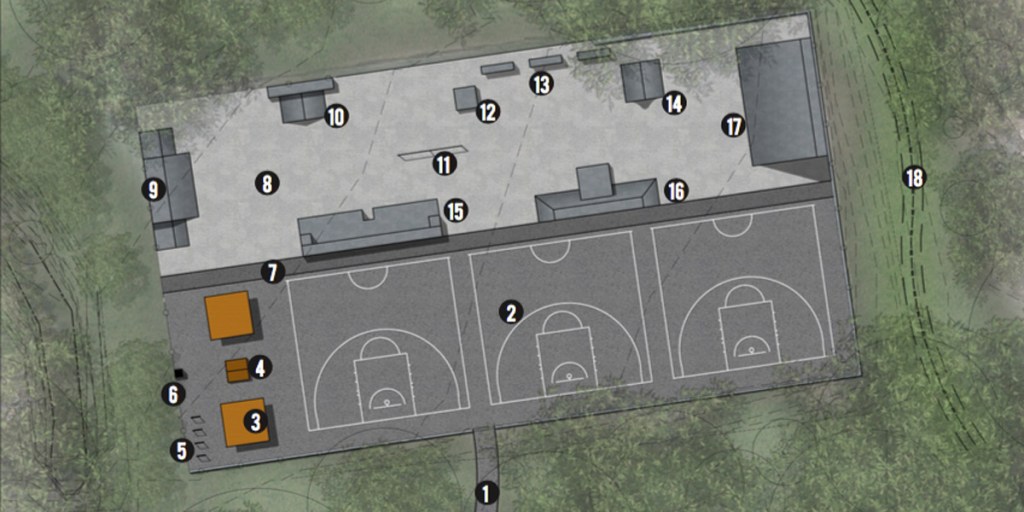 The design for the proposed temporary skate park in the East parklands.
