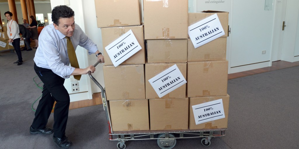 A typical Xenophon stunt: wheeling Australian-made crockery into the Parliament House dining room last year.