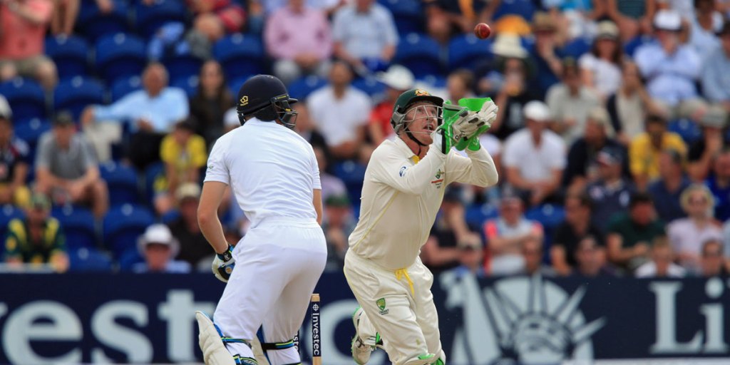 Brad Haddin takes a catch in the first Test of the recent Ashes series.