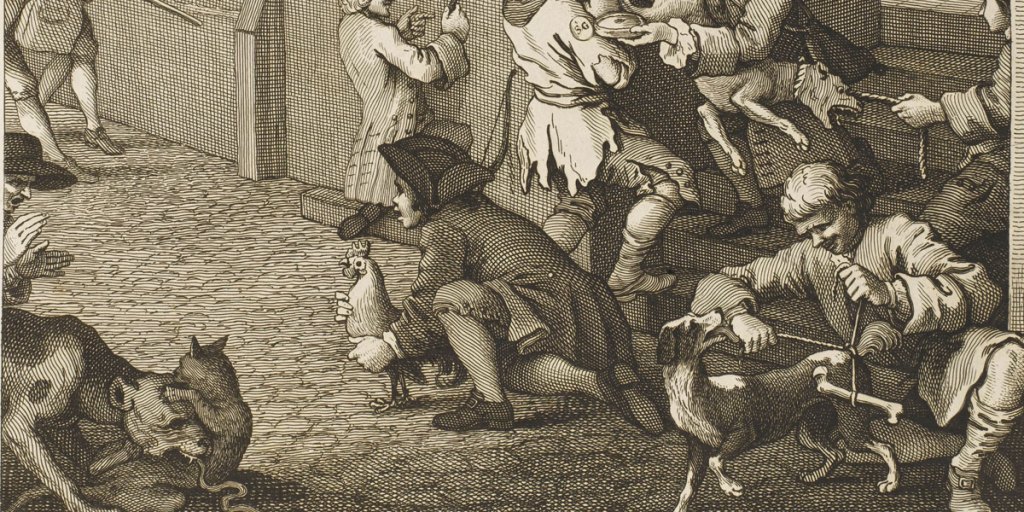 The first frame of William Hogarth's "Four Stages of Cruelty" depicts cruelty to animals. Image: Mary Evans Picture Library