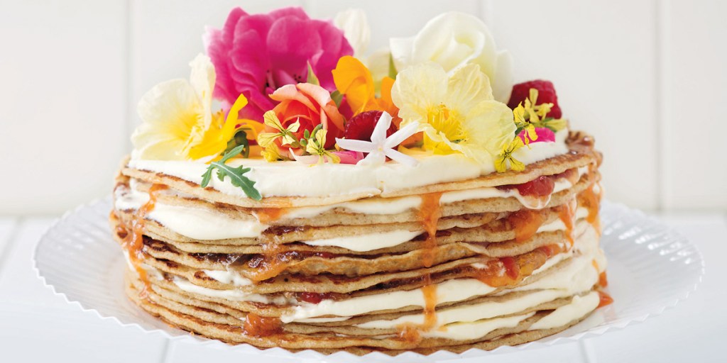 Thumbnail for Layered crêpe cake with watermelon and rose jam