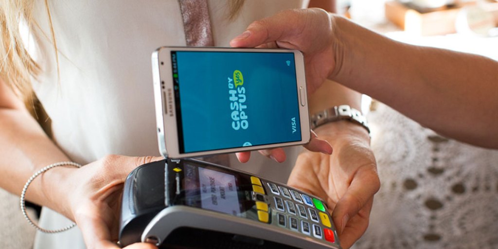 A customer using a smartphone app to "tap and pay". Supplied image