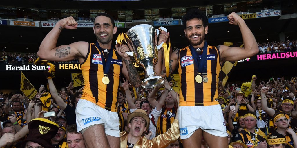 Shaun Burgoyne (left) was one of the quartet of South Australians who helped Hawthorn to victory on Saturday. AAP image 