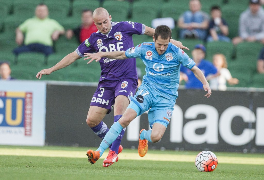 Adelaide United racks up another possession via Mate Dugandzic. AAP image