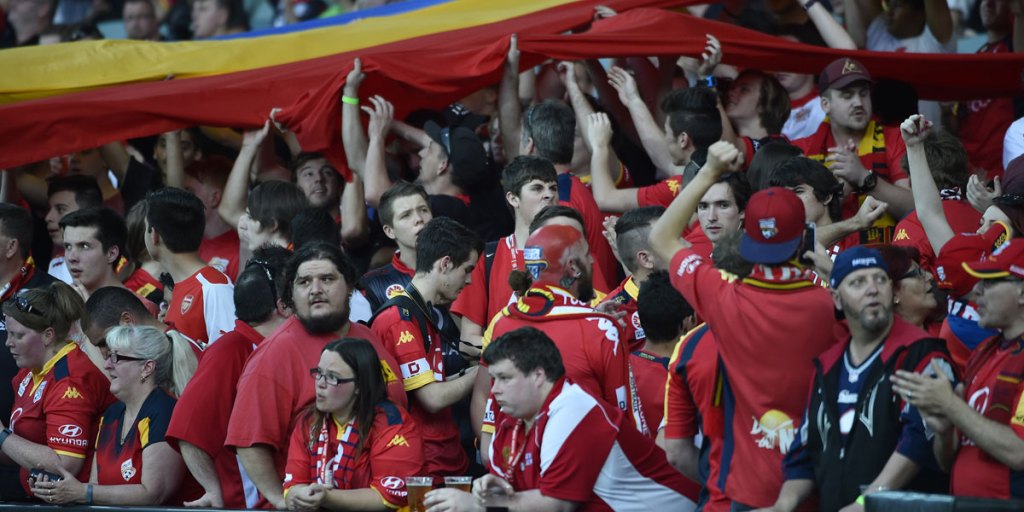 Adelaide United fans during Friday night's game at Adelaide Oval. AAP photo