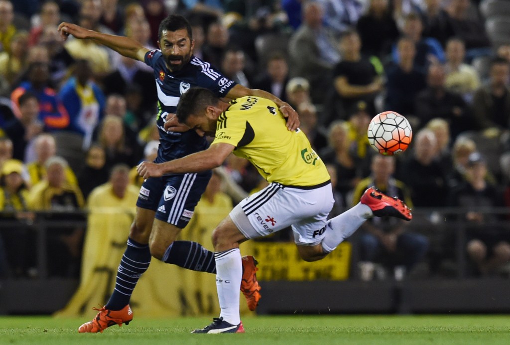 Fahid Ben Khalfallah of the Victory and Emmanuel Muscat of the Phoenix during last night's match.