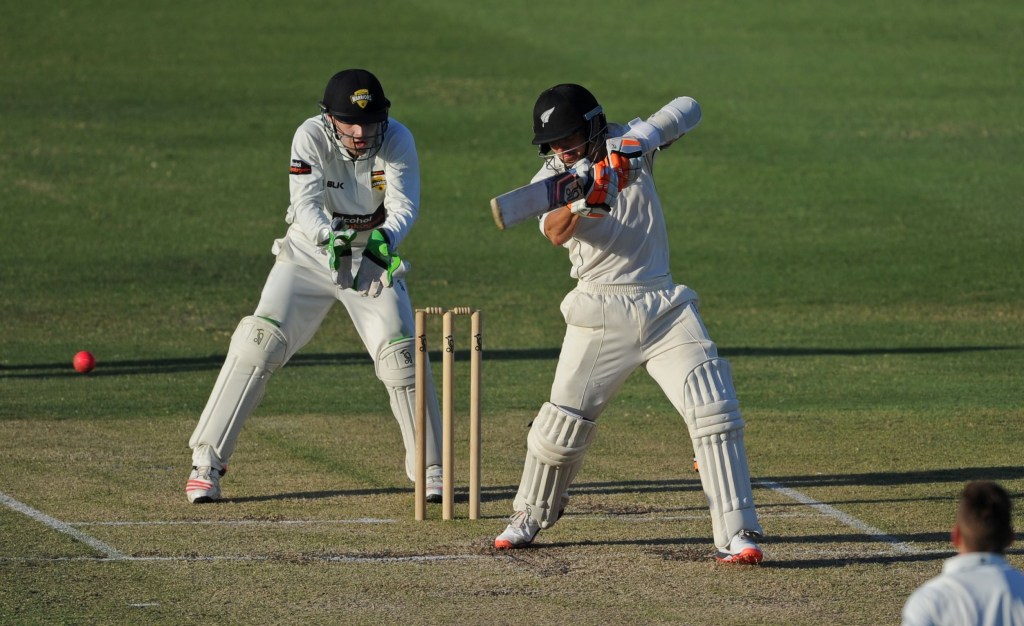 New Zealand's BJ Watling brings up his 50 on the final day of a cricket tour match between New Zealand and Western Australia in Perth. AFP Photo/Greg Wood