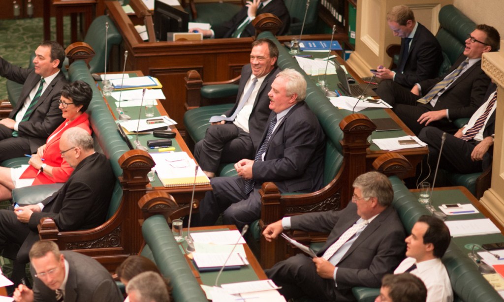 'No entrenched bias': Liberal MPs (including Stephan Knoll, far right) in State Parliament. 