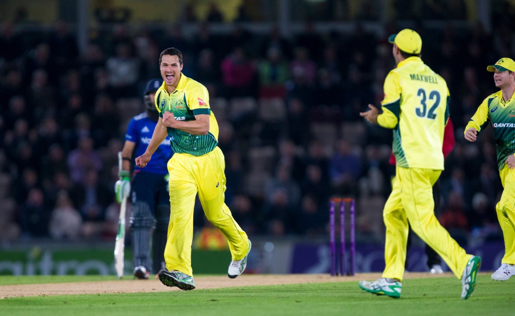 Nathan Coulter-Nile celebrates a wicket during a one day match against England in September. Photo: Chris Ison/PA Wire 