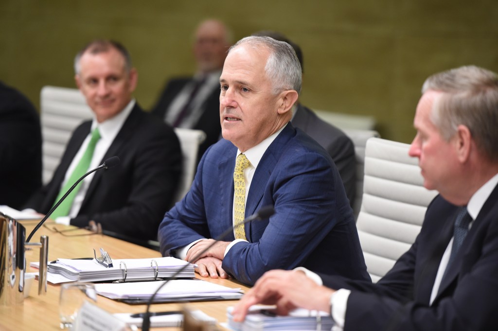 Malcolm Turnbull is flanked by Jay Weatherill and Western Australian Premier Colin Barnett at today's meeting. Photo: Dean Lewins / AAP