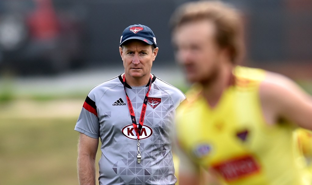 Essendon coach John Worsfold oversees pre-season training. Photo: Tracey Nearmy, AAP.