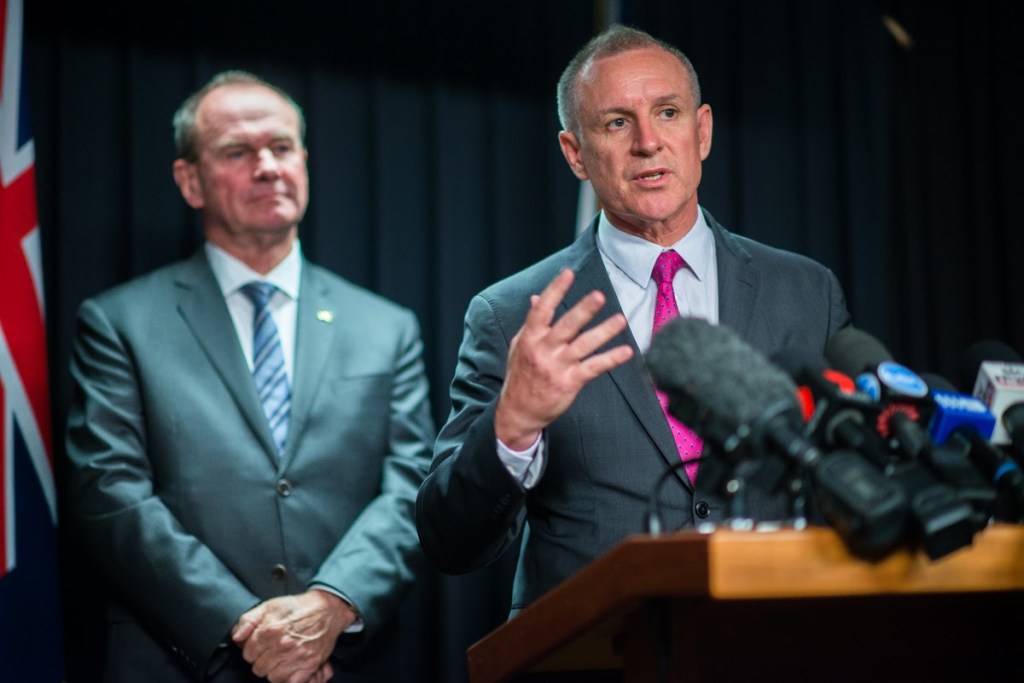 Premier Jay Weatherill (right) with Trade Minister Martin Hamilton-Smith. Photo: Nat Rogers/InDaily