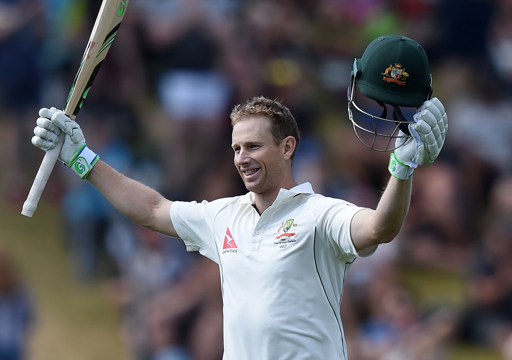 Adam Voges celebrates scoring  his double century yesterday. Photo: Dave Hunt, AAP.