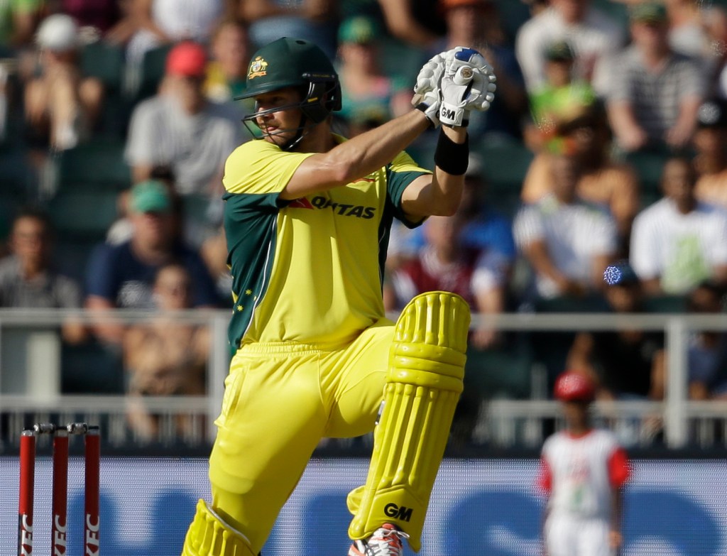 Shane Watson watches his shot during the second T20 against South Africa. Photo: Themba Hadebe, AP.