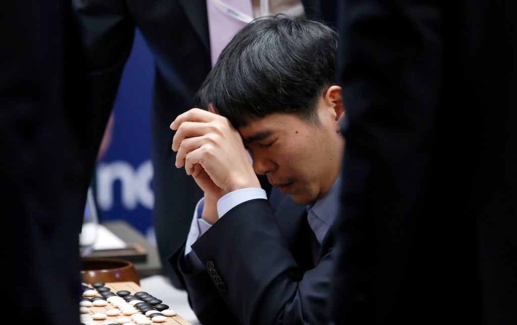 South Korean professional Go player Lee Se-dol after being defeated by Google's artificial intelligence program, AlphaGo, this month. Photo: AP Photo/Lee Jin-man