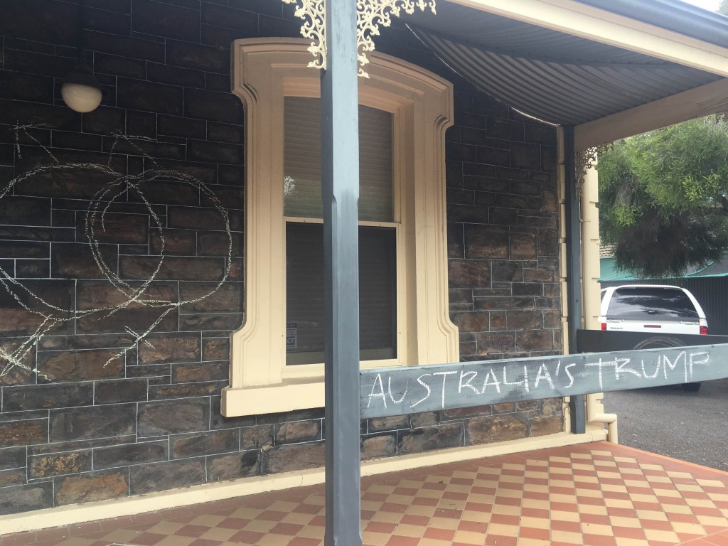 Liberal Senator Cory Bernardi's Adelaide office vandalised by protesters. Photo: AAP/Georgie Moore