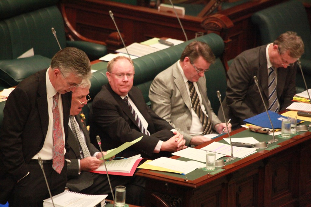 John Hill (far left) during his time as a minister in the Rann Government.