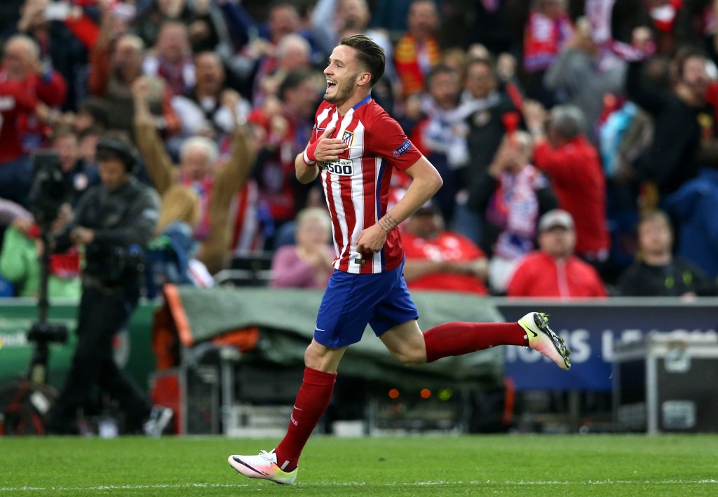 Atletico Madrid's Saul Niguez celebrates his goal.