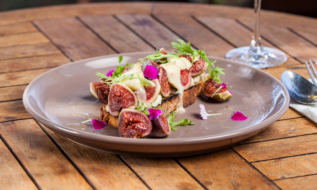 Home grown fig, blue cheese and honey bruschetta.