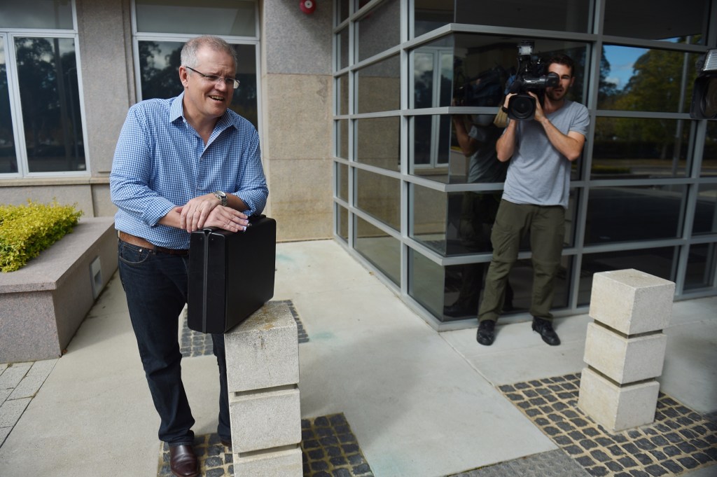 Treasurer Scott Morrison outside The Treasury on the weekend. Photo: AAP/Mick Tsikas