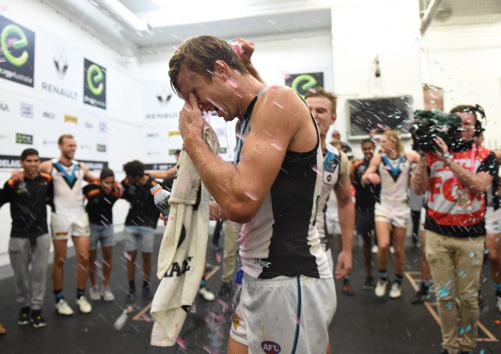 Dougal Howard had his first AFL win with the young Power side. Photo: Tracey Nearmy, AAP.