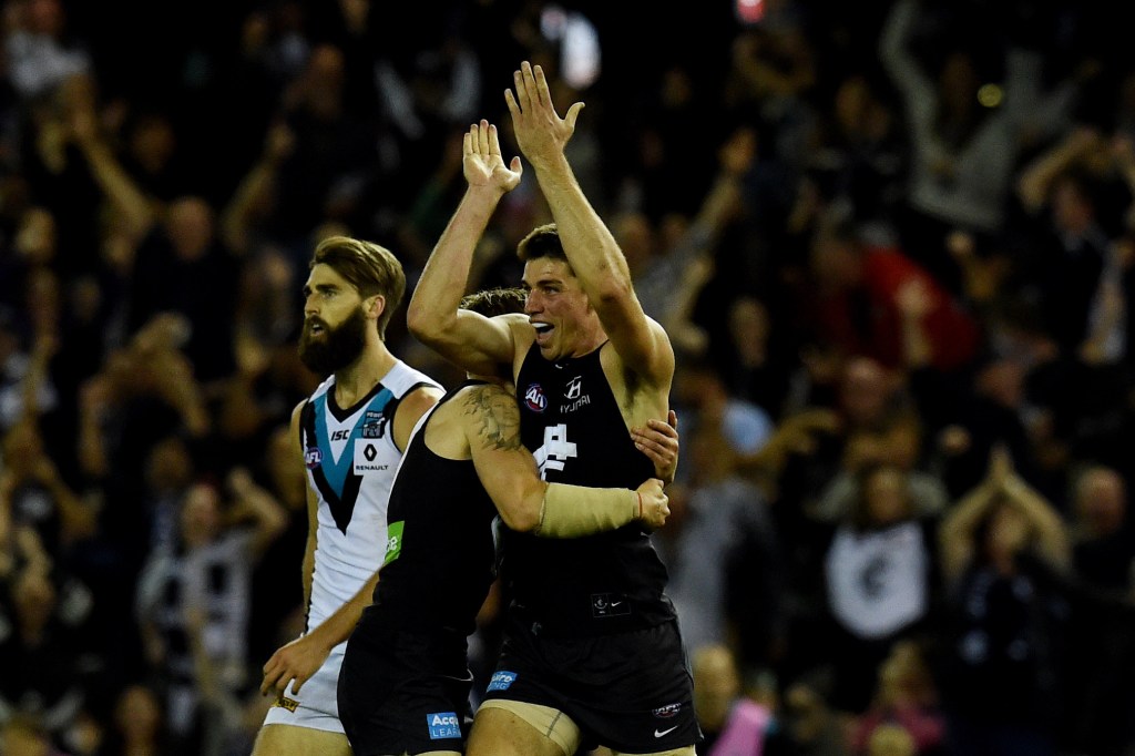 Despite his match-winning heroics, Matthew Kreuzer will spend four weeks sidelined with a knee injury. Photo: Tracey Nearmy, AAP.