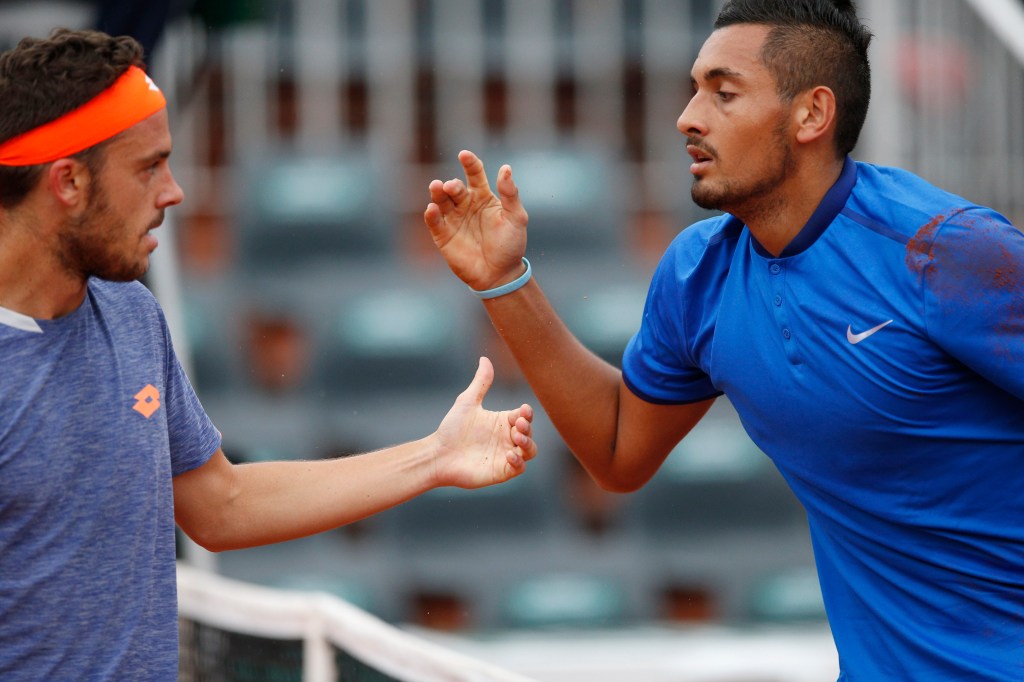 Nick Kyrgios beat Italian Marco Checchinato before the heavens opened. Photo: Christophe Ena, AP.