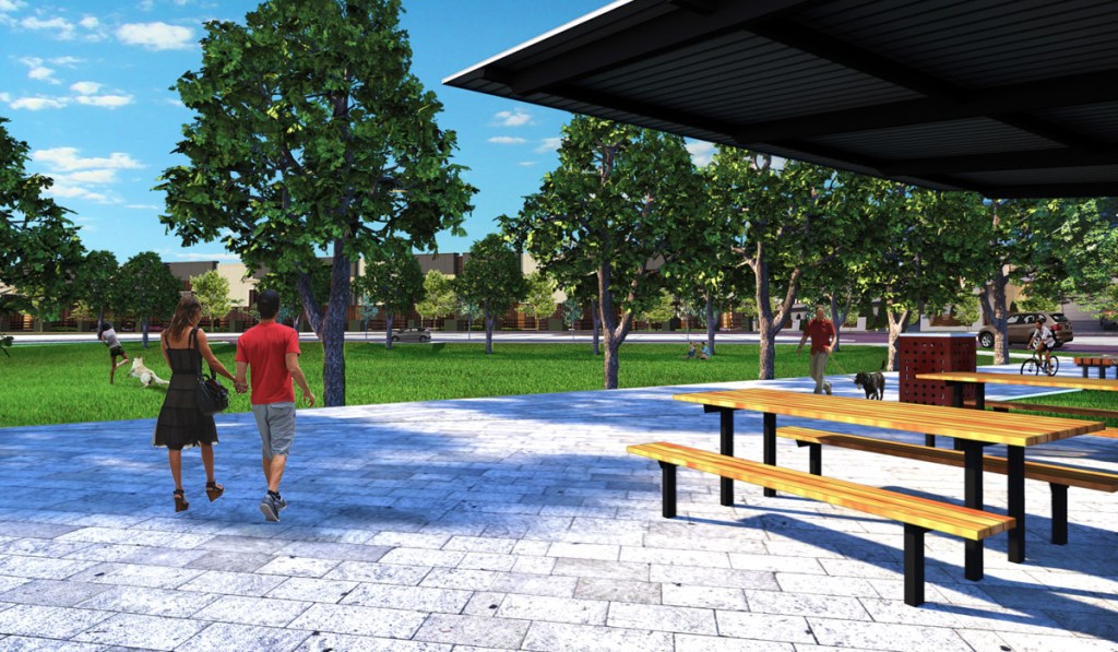 A rendering of a park in the soon-to-be-built Angus Estate. Image: supplied.