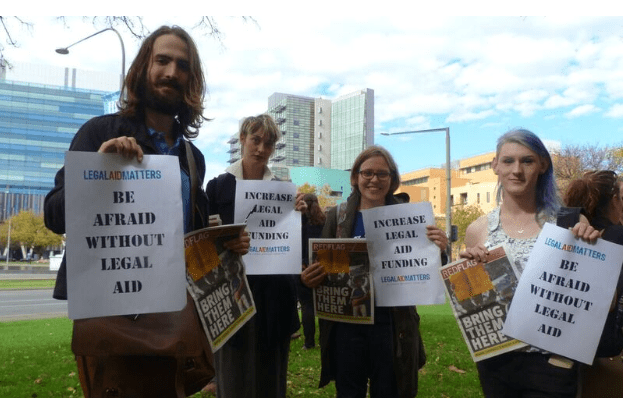 Protestors at last week's rally against the cuts to legal aid services.