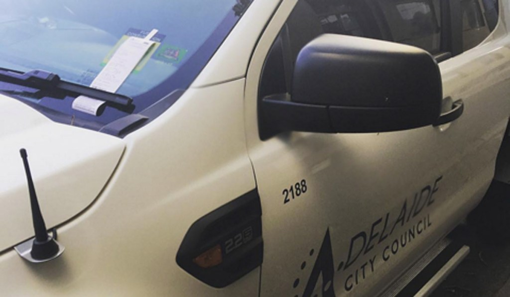 The rules are for everyone: A city council vehicle caught by council parking inspectors in an image circulating on social media this week. Photo: Claude Creighton. 