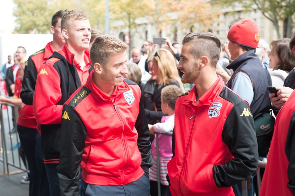 Celebrations turning sour already? Stefan Mauk was the only grand final player who wasn't at United this time last year. Photo: Nat Rogers, InDaily.