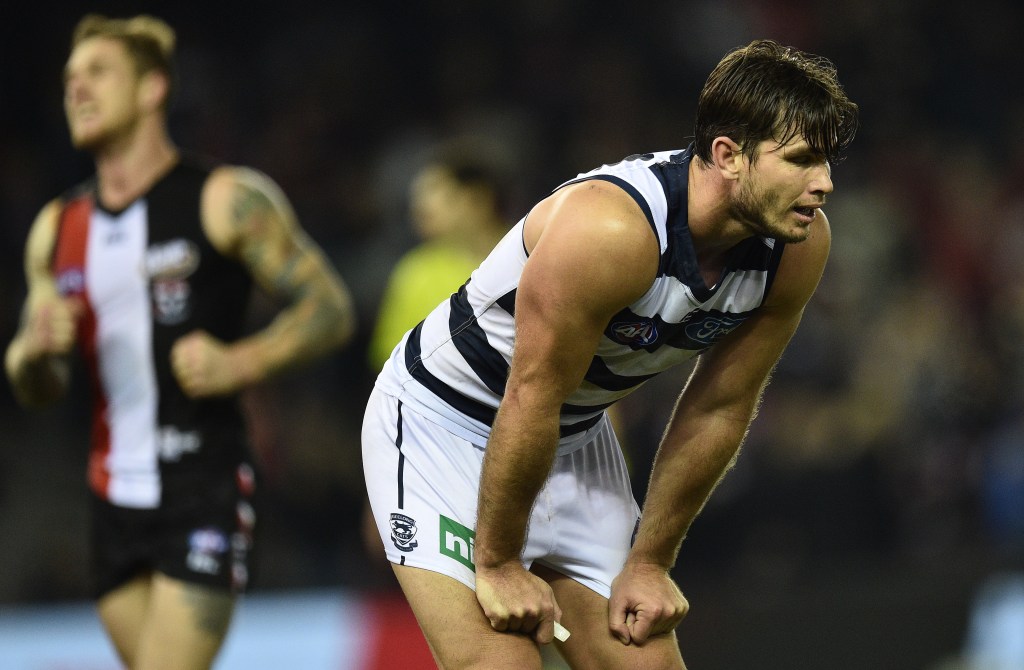 Tom Hawkins is one of several Cats players below their best in recent weeks. Photo: Julian Smith, AAP.