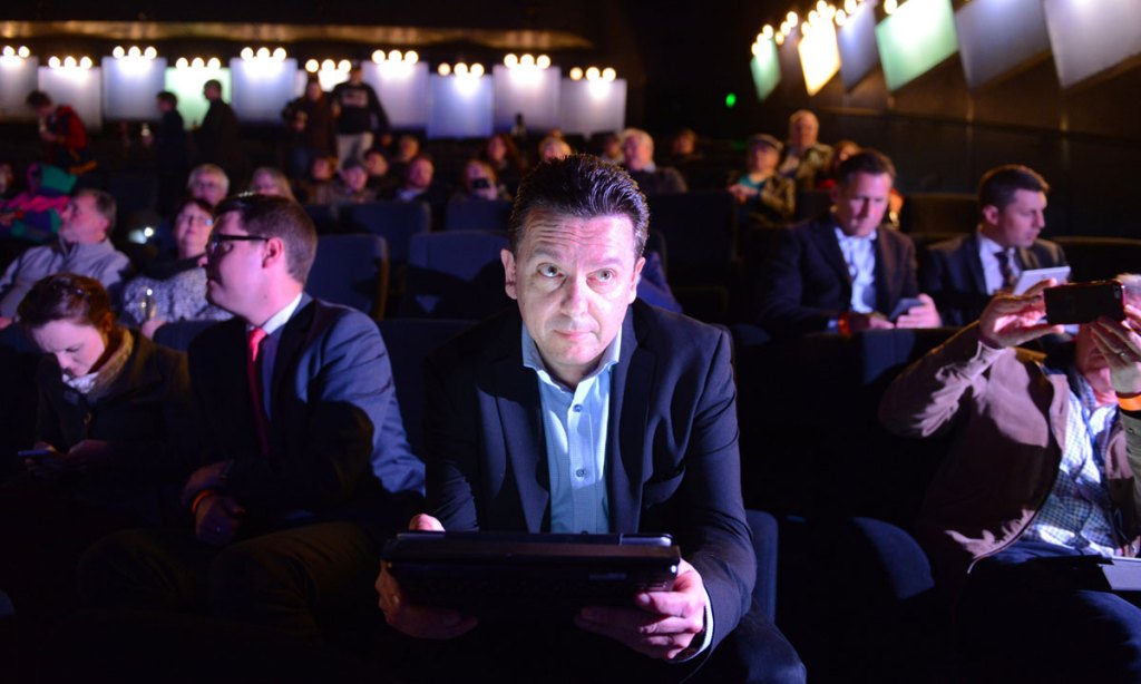 Nick Xenophon at his team's post-election party at the Palace Nova Cinema. Photo: AAP