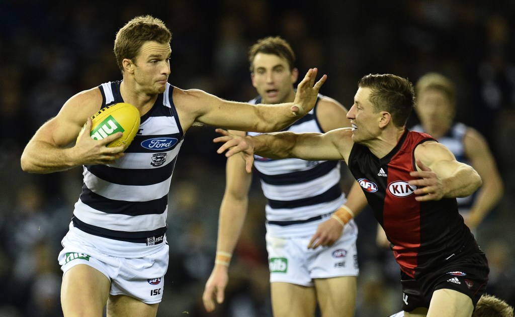 Geelong's Lachie Henderson has had surgery on his knee. Photo: Julian Smith / AAP