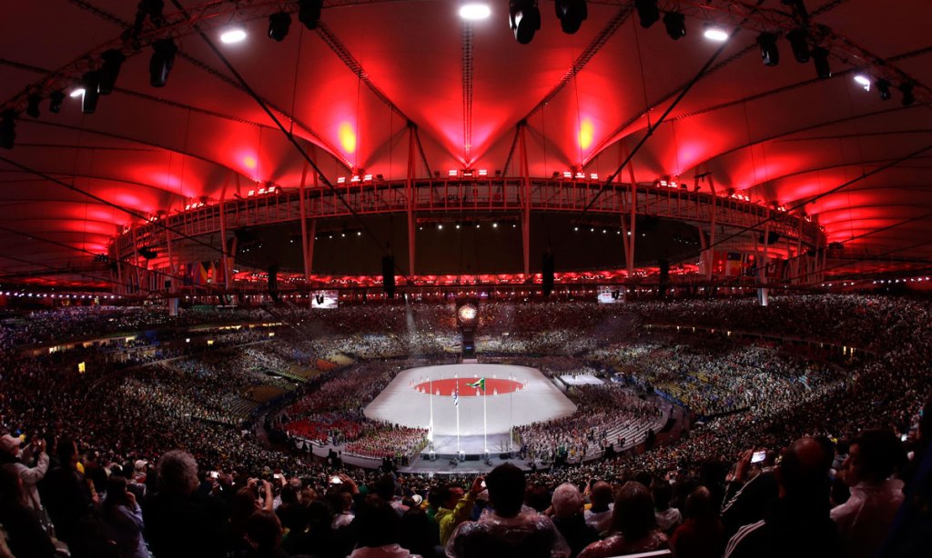 The Japanese flag is created during the closing ceremony in the Maracana stadium. Photo: AP