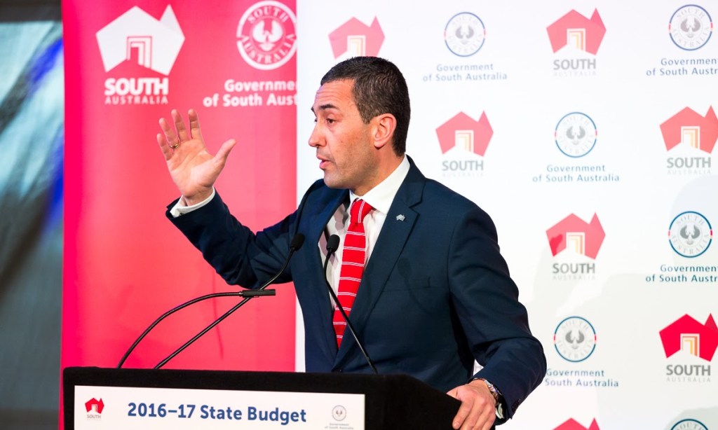 Tom Koutsantonis delivering his budget, which contained a new tax on gambling agencies. Photo: Andre Castellucci / InDaily