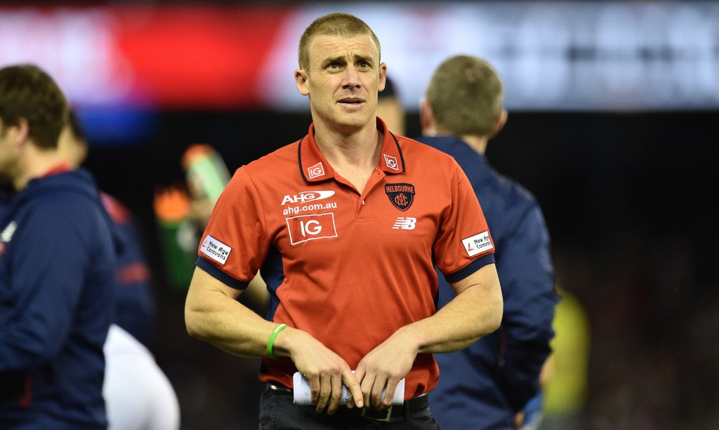 Simon Goodwin carries Melbourne's hopes of breaking the club's 57-year premiership drought. Photo: Julian Smith / AAP