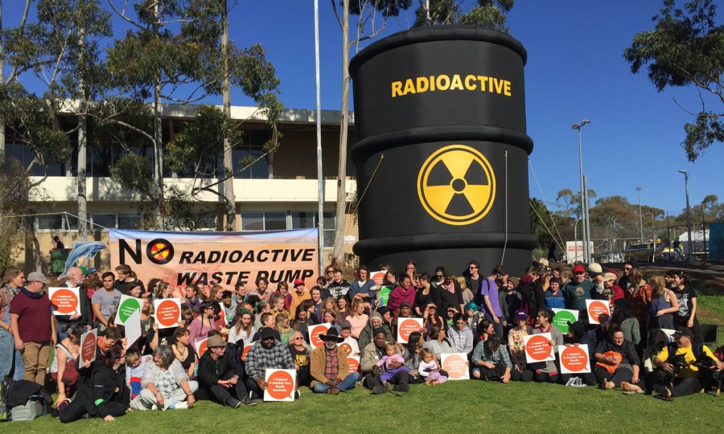 Nuclear waste dump opponents at a protest at Flinders University last year. Photo: AAP